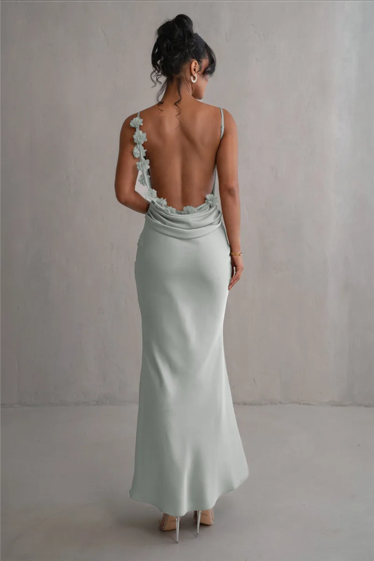 Floral Draped Backless Maxi Long Dress