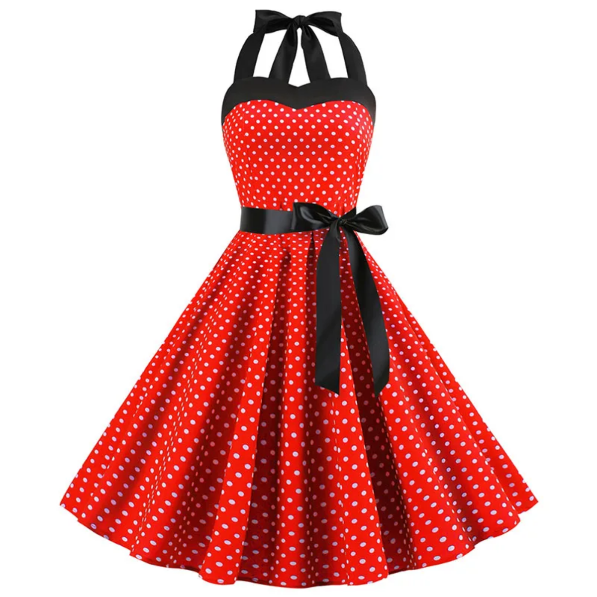 Vintage Summer  Polka Dot Print Halter  Dresses Vestidos