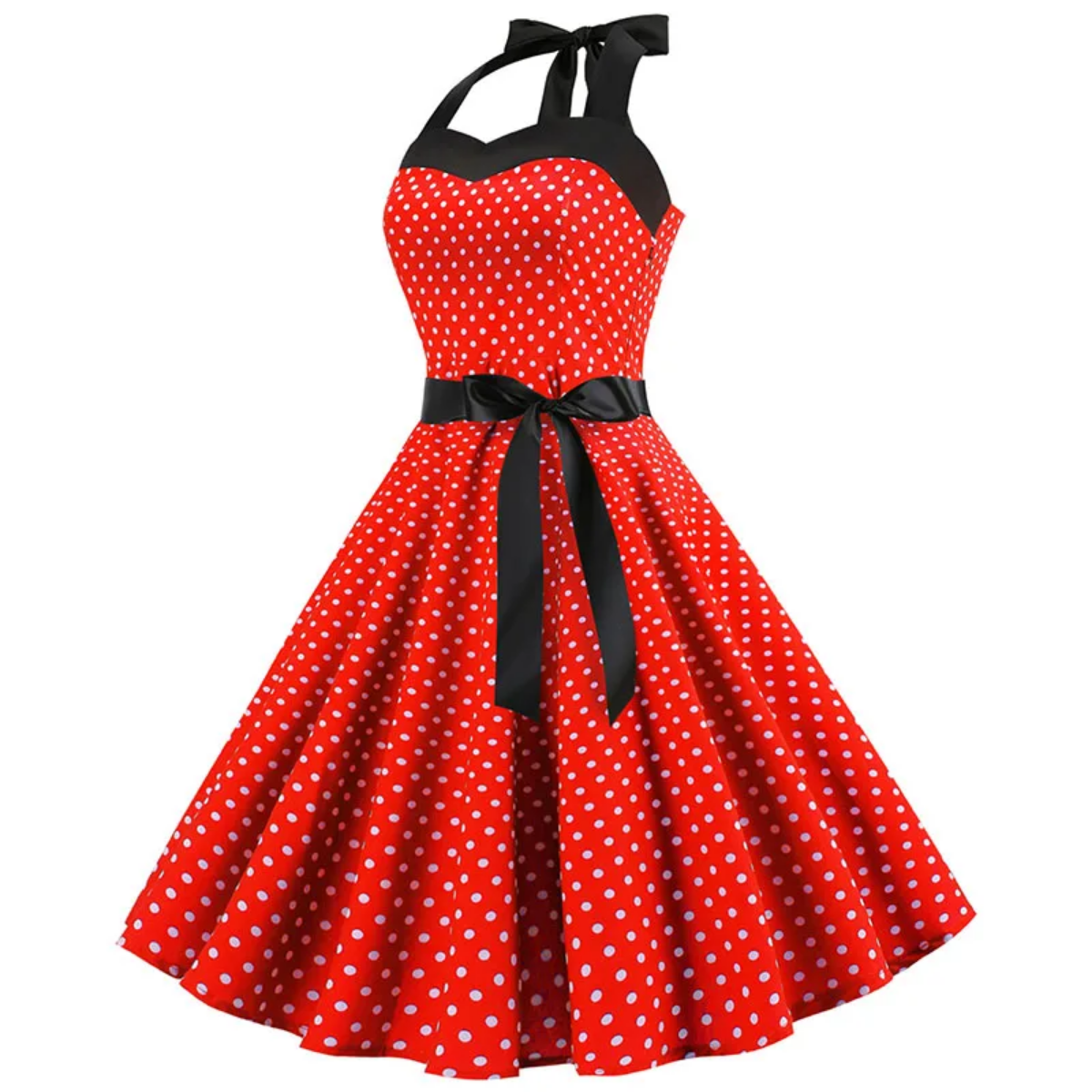 Vintage Summer  Polka Dot Print Halter  Dresses Vestidos