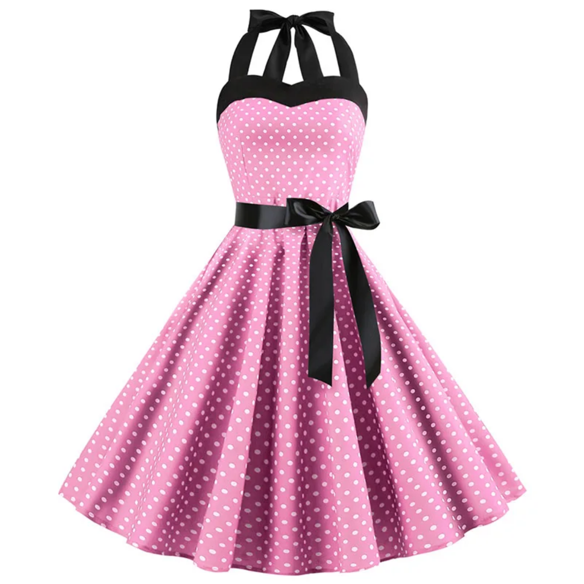 Vintage Summer  Polka Dot Print Halter  Dresses Vestidos