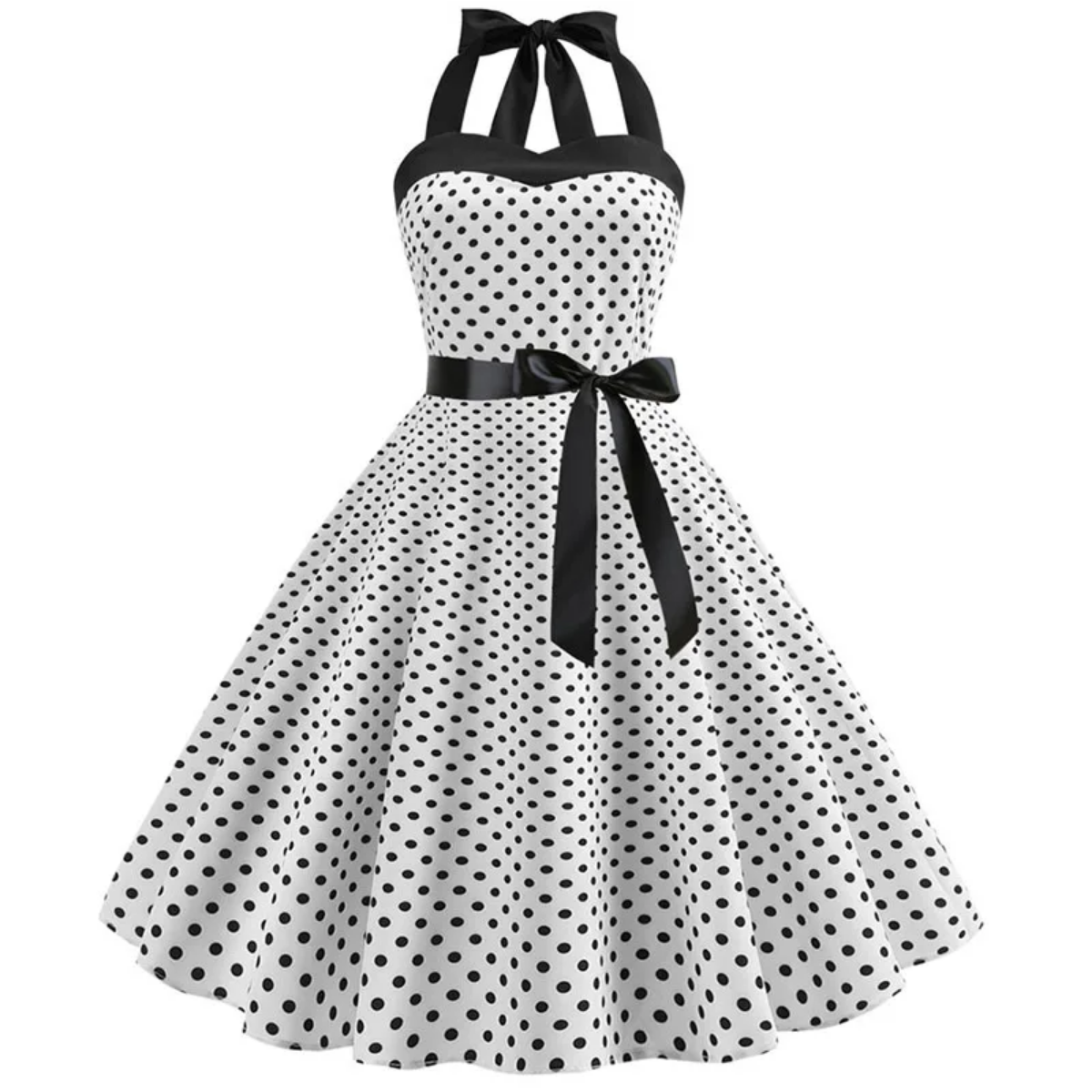 Vintage Summer  Polka Dot Print Halter  Dresses Vestidos