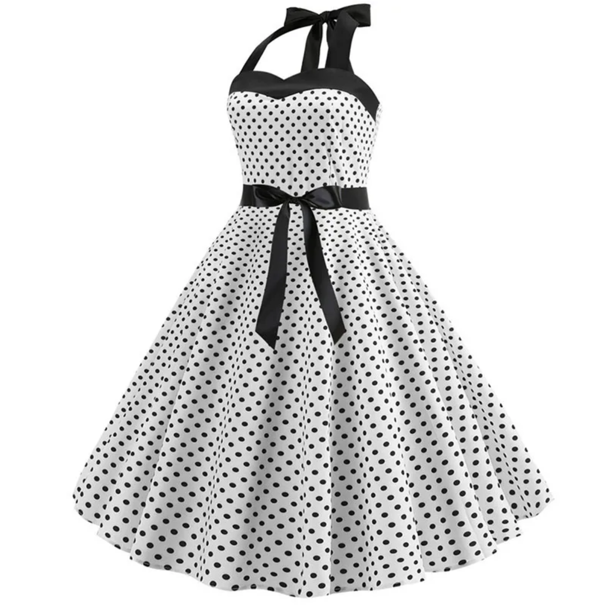 Vintage Summer  Polka Dot Print Halter  Dresses Vestidos