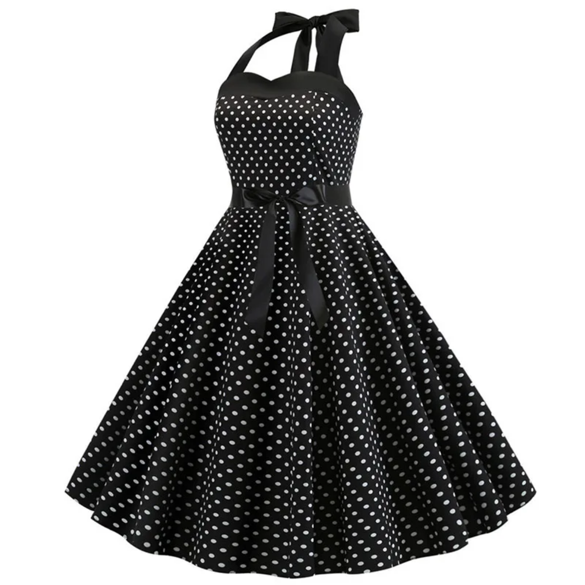 Vintage Summer  Polka Dot Print Halter  Dresses Vestidos