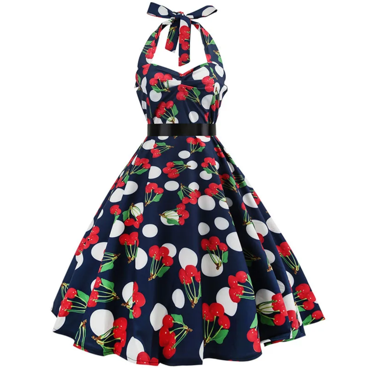 Vintage Summer  Polka Dot Print Halter  Dresses Vestidos