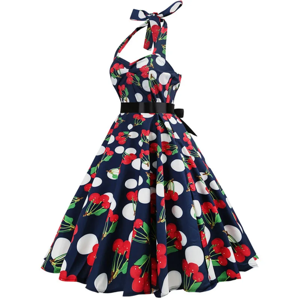 Vintage Summer  Polka Dot Print Halter  Dresses Vestidos