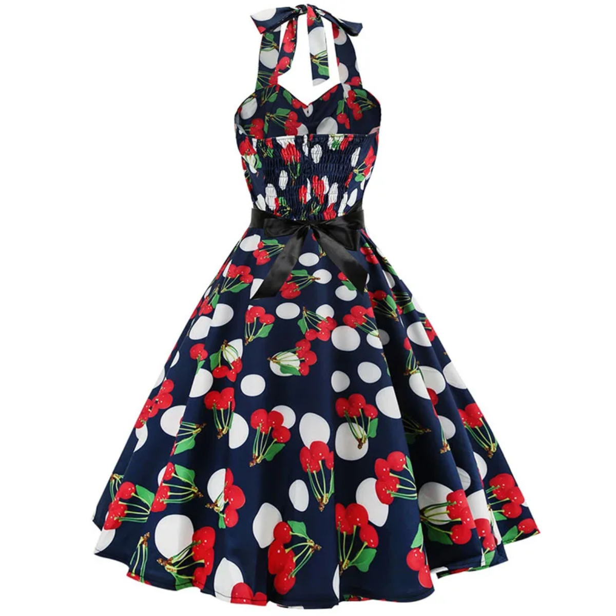 Vintage Summer  Polka Dot Print Halter  Dresses Vestidos