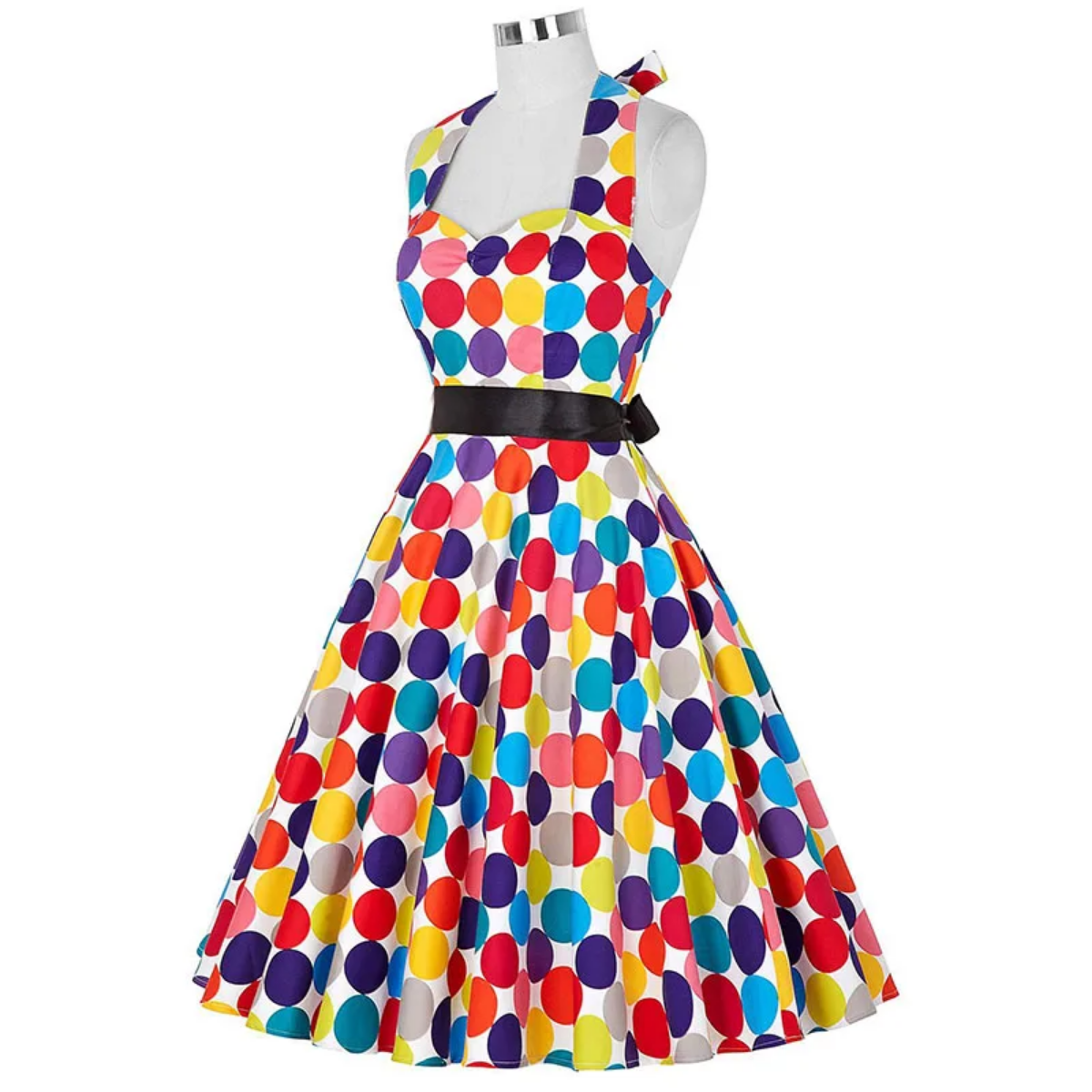 Vintage Summer  Polka Dot Print Halter  Dresses Vestidos