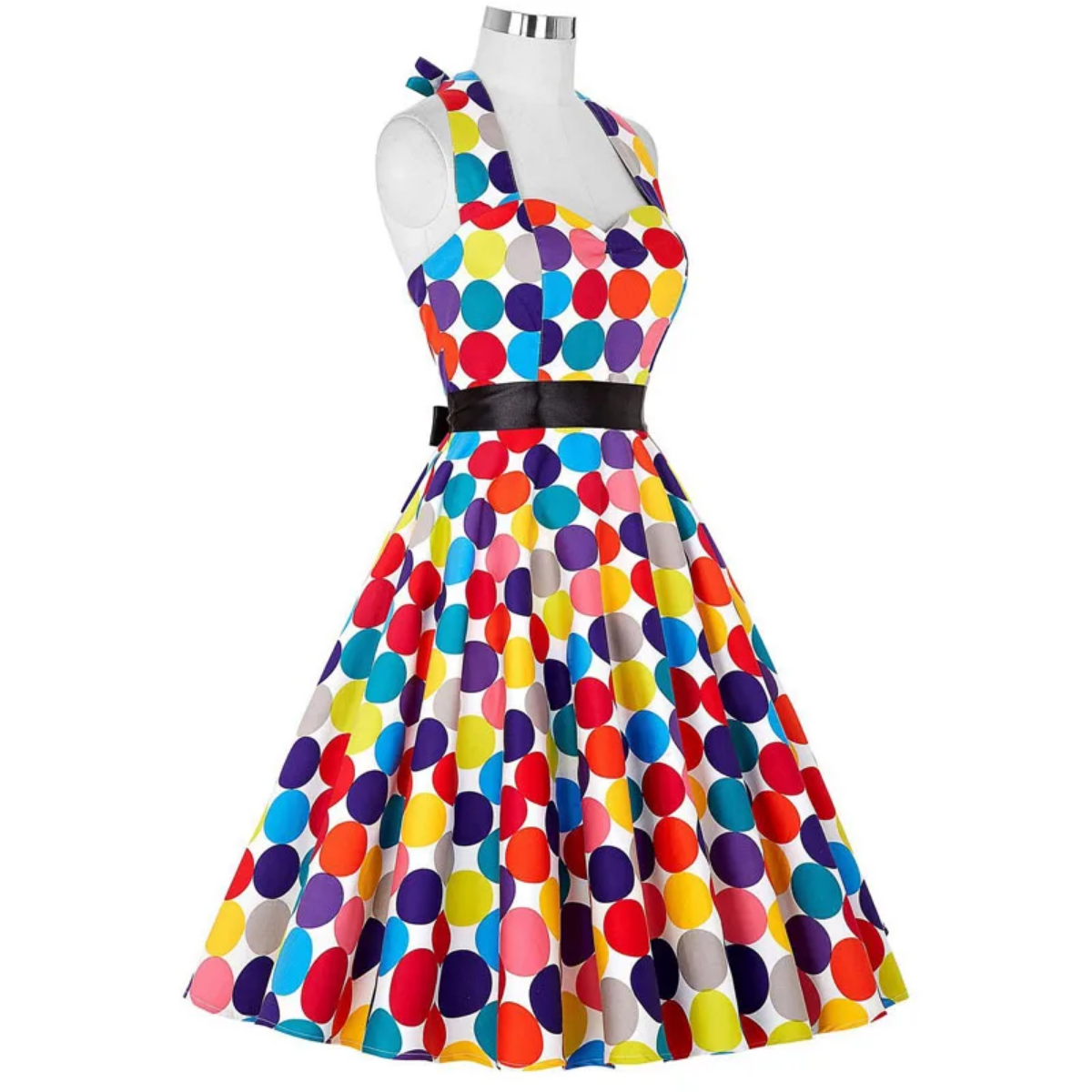 Vintage Summer  Polka Dot Print Halter  Dresses Vestidos