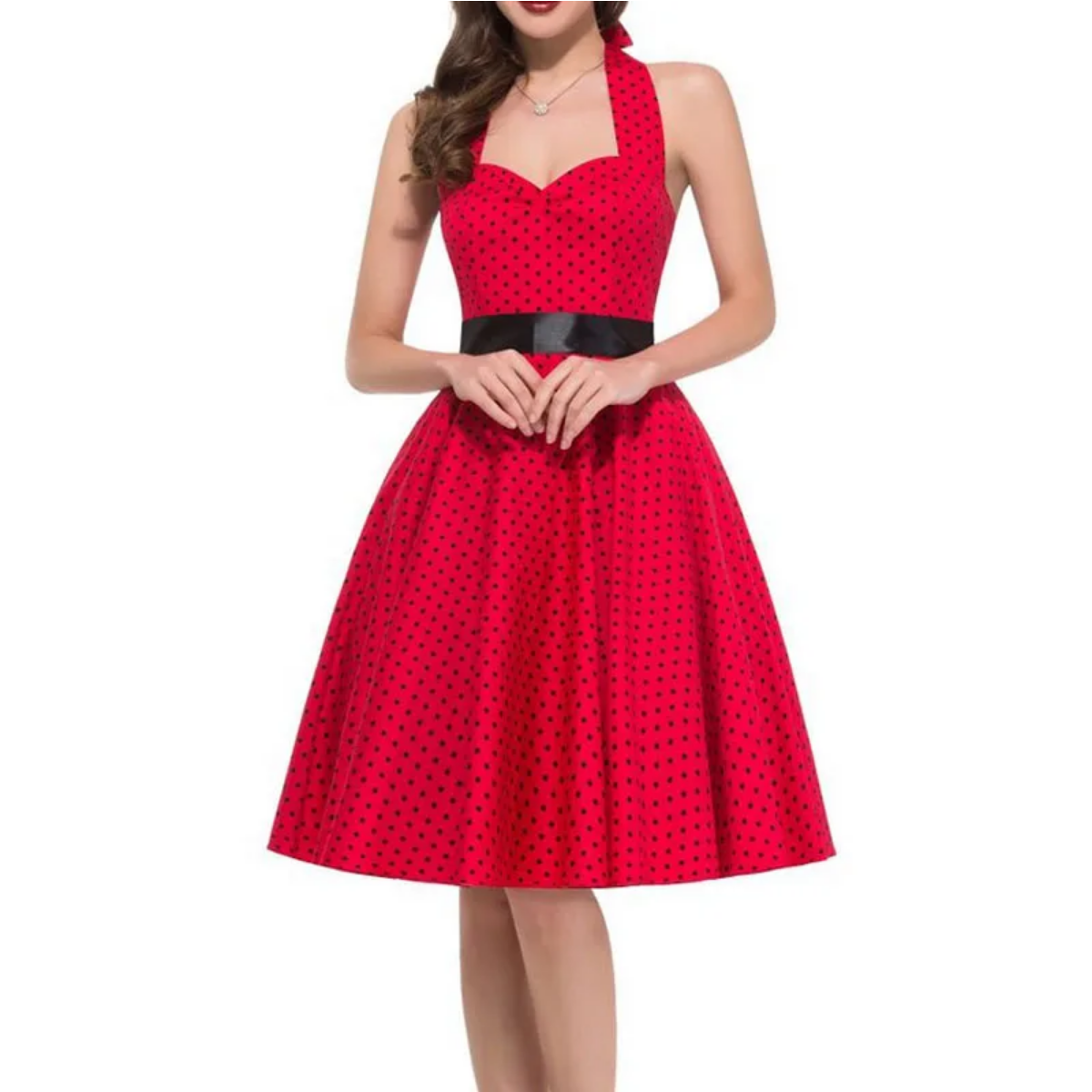 Vintage Summer  Polka Dot Print Halter  Dresses Vestidos