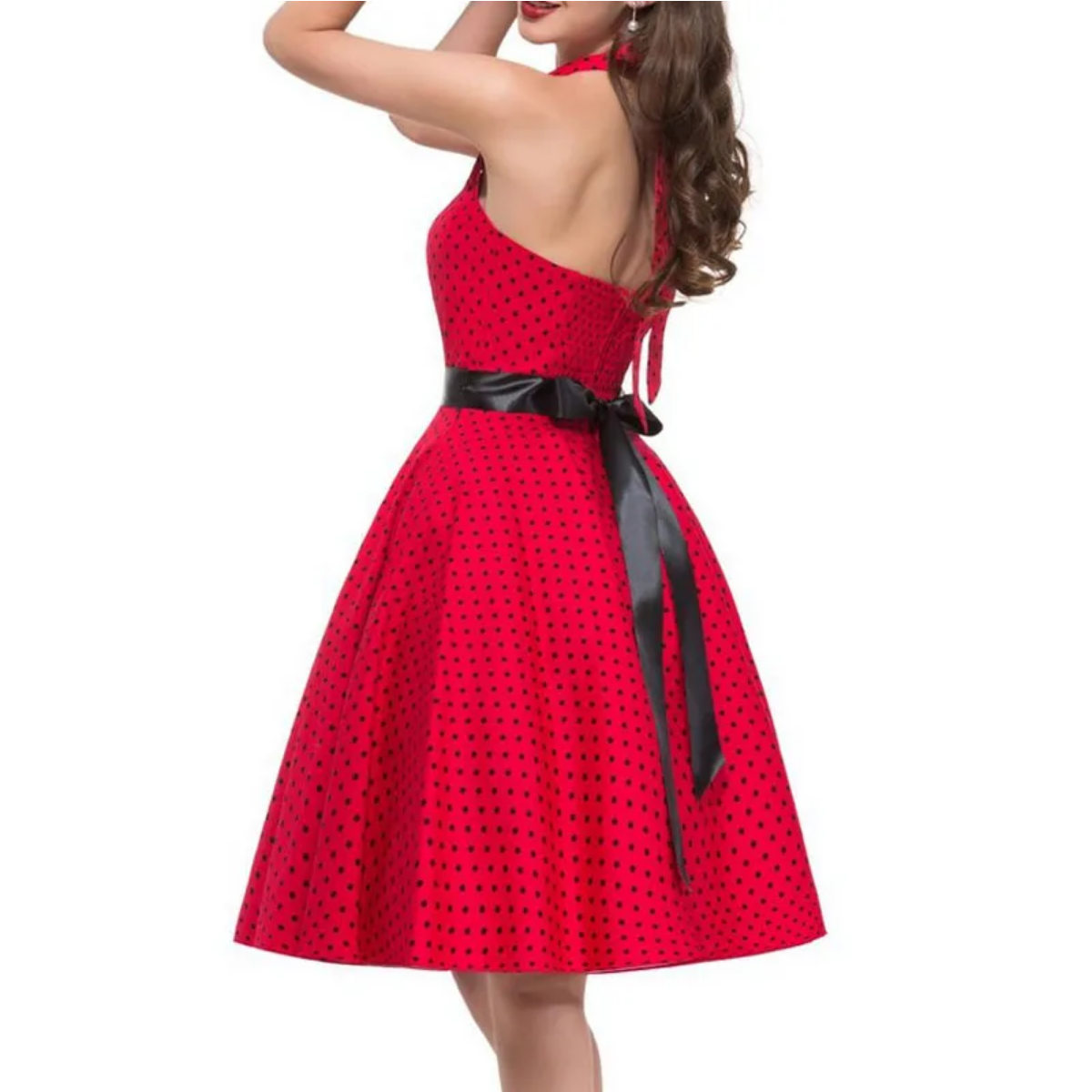 Vintage Summer  Polka Dot Print Halter  Dresses Vestidos