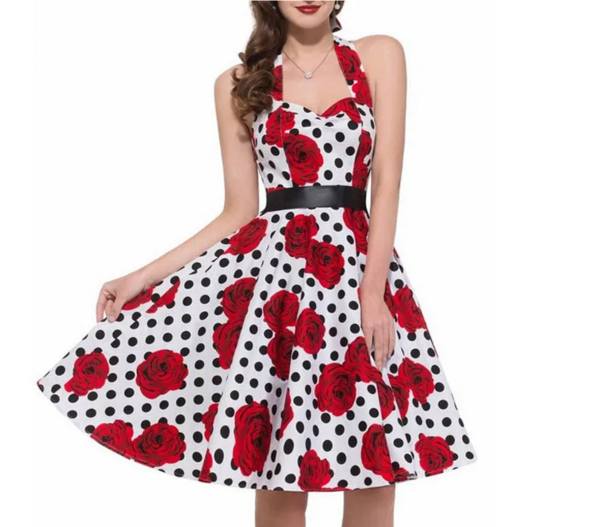 Vintage Summer  Polka Dot Print Halter  Dresses Vestidos