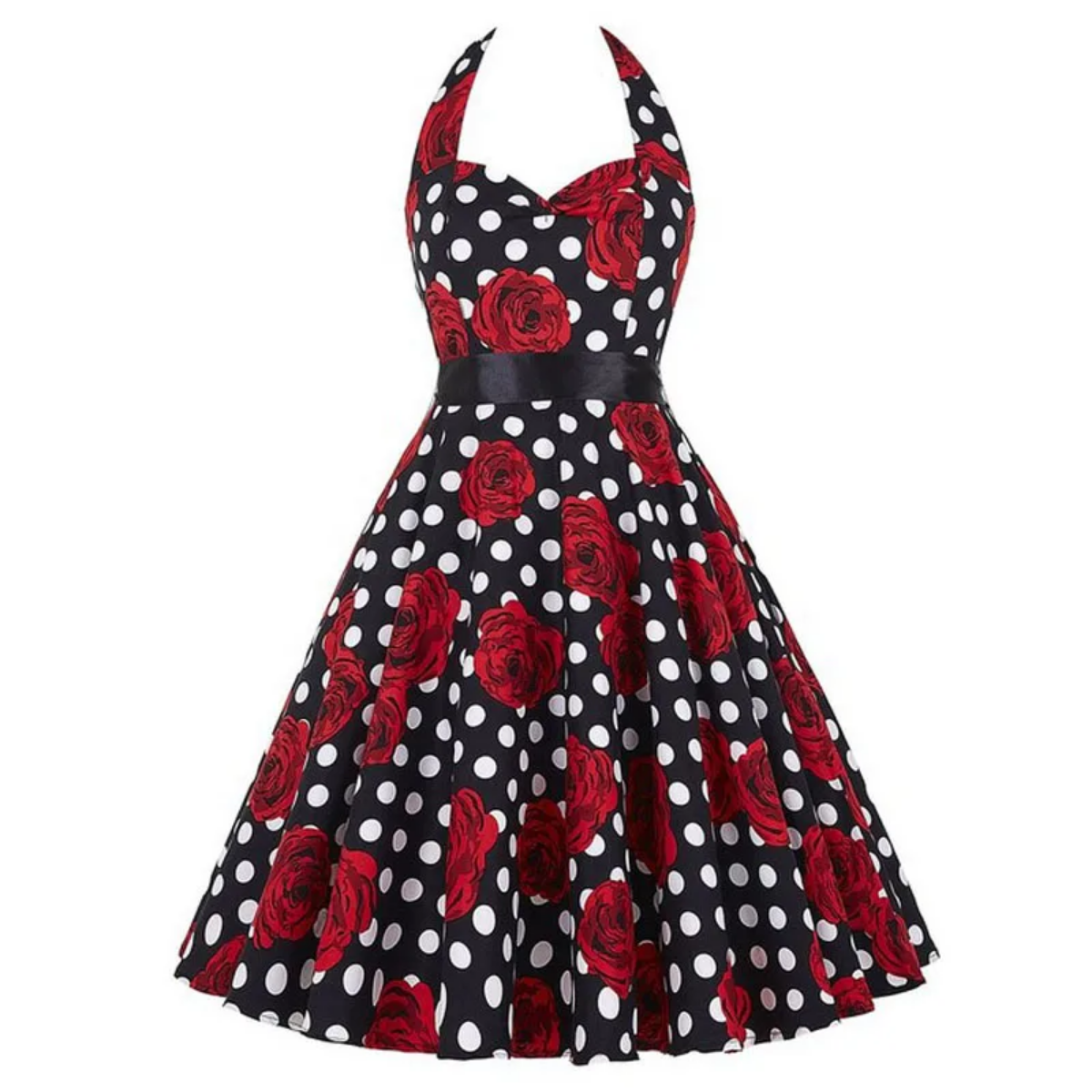 Vintage Summer  Polka Dot Print Halter  Dresses Vestidos