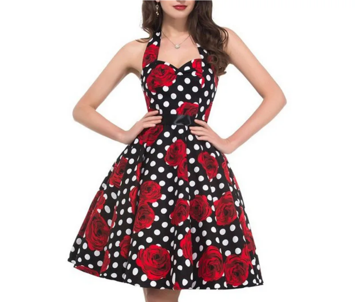 Vintage Summer  Polka Dot Print Halter  Dresses Vestidos