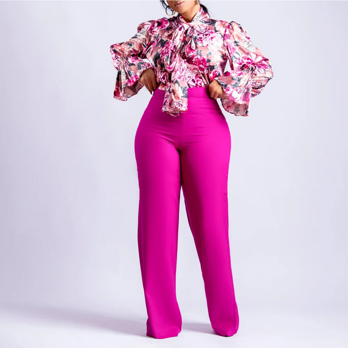 New 2 Piece  Flower Print Top Shirt Pants Suit