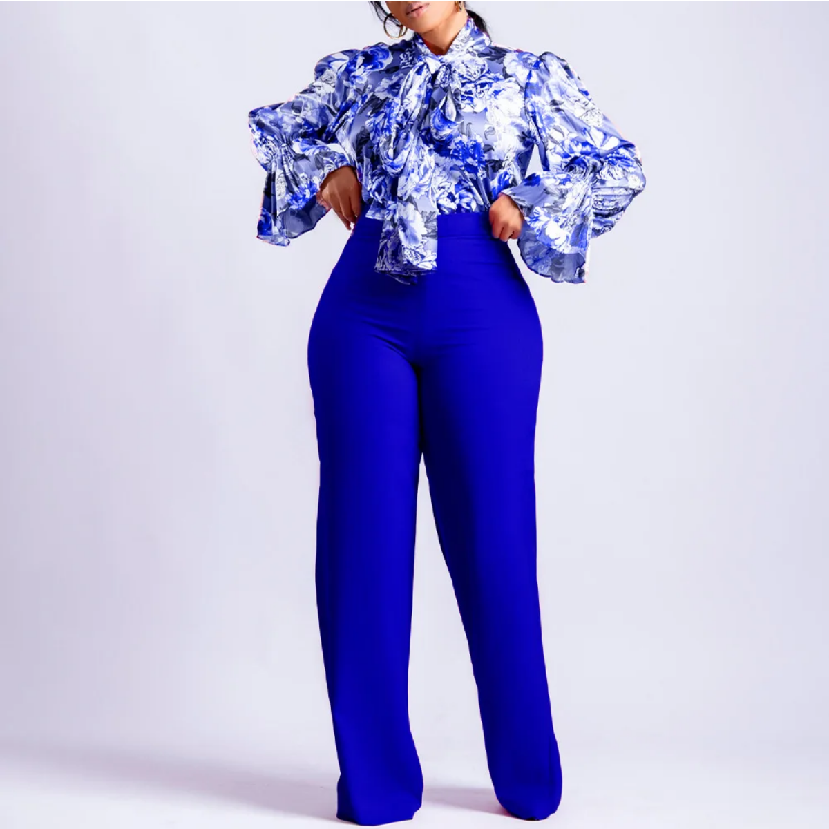 New 2 Piece  Flower Print Top Shirt Pants Suit