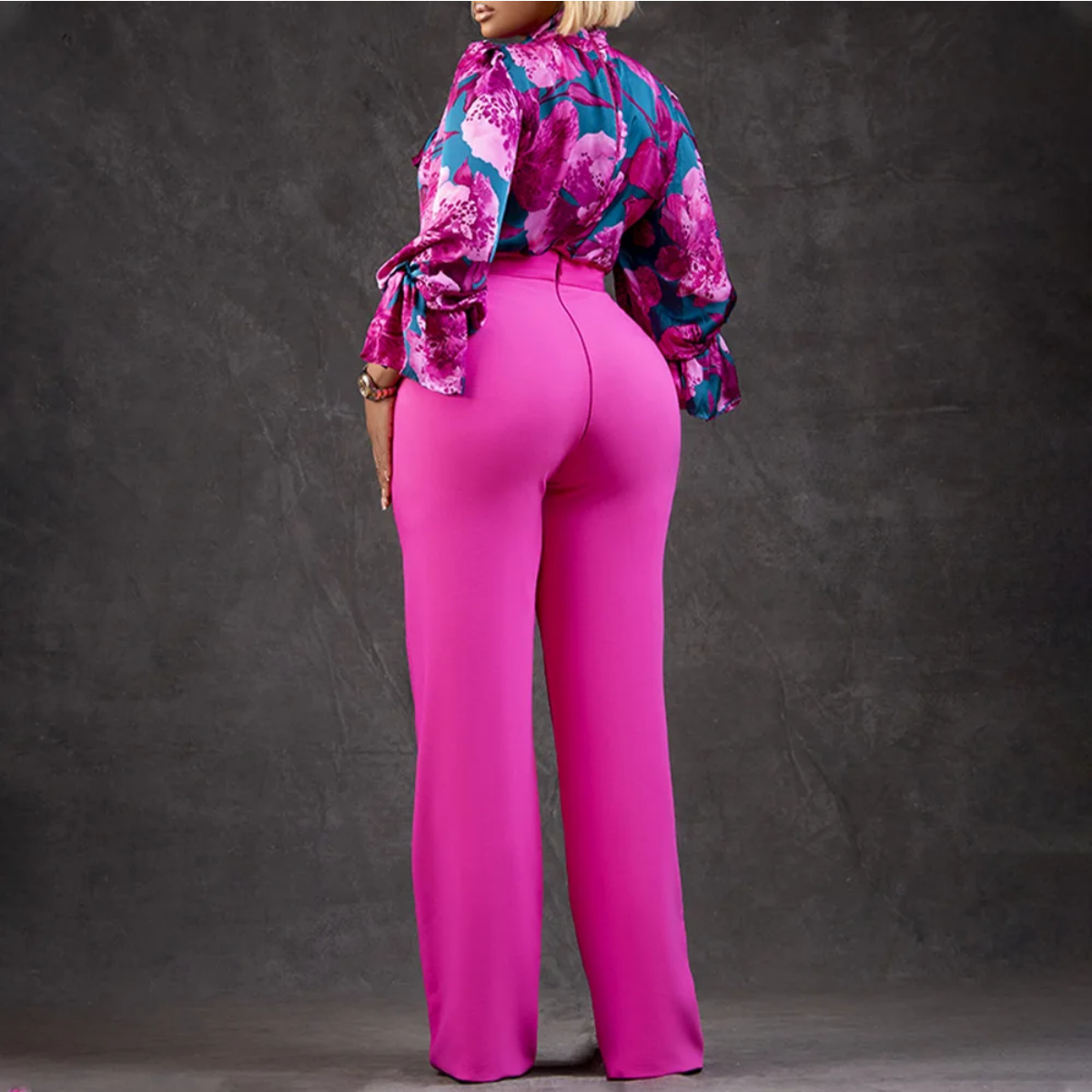 New 2 Piece  Flower Print Top Shirt Pants Suit