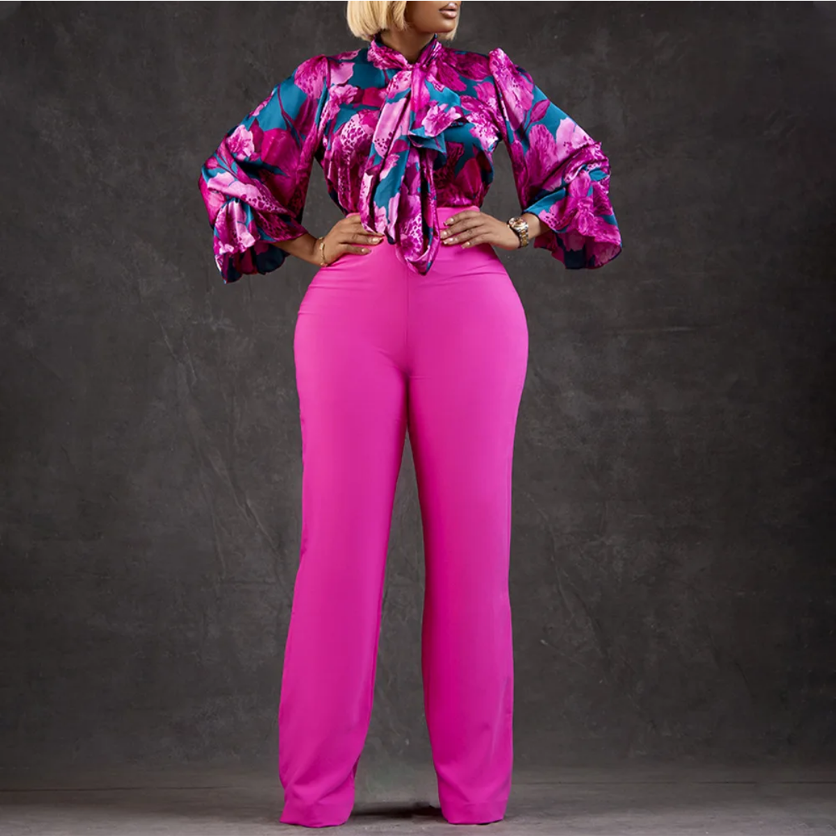 New 2 Piece  Flower Print Top Shirt Pants Suit