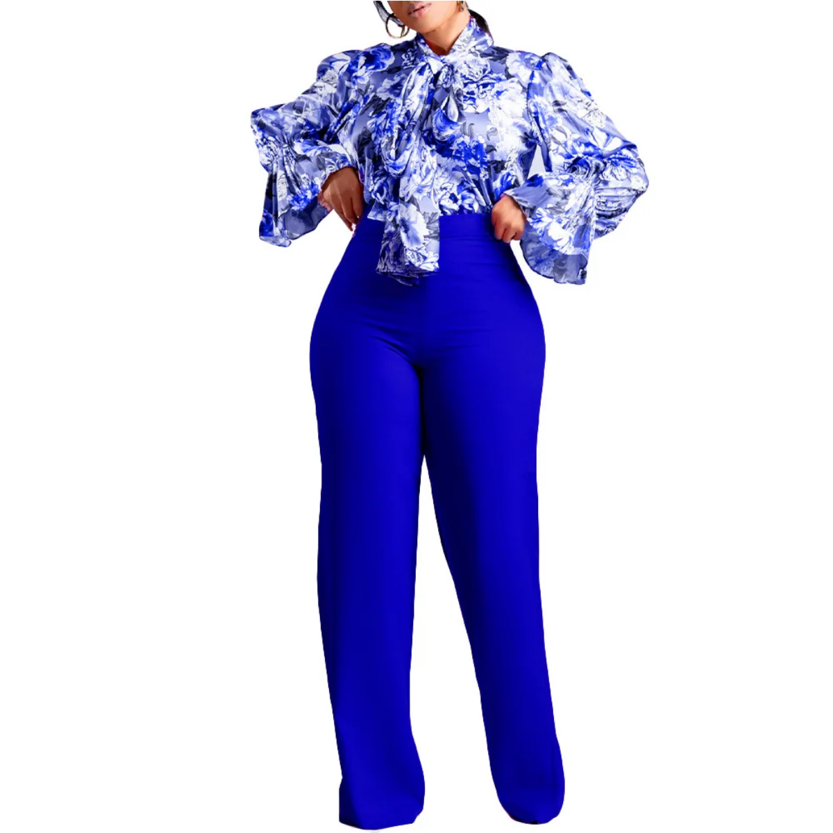 New 2 Piece  Flower Print Top Shirt Pants Suit