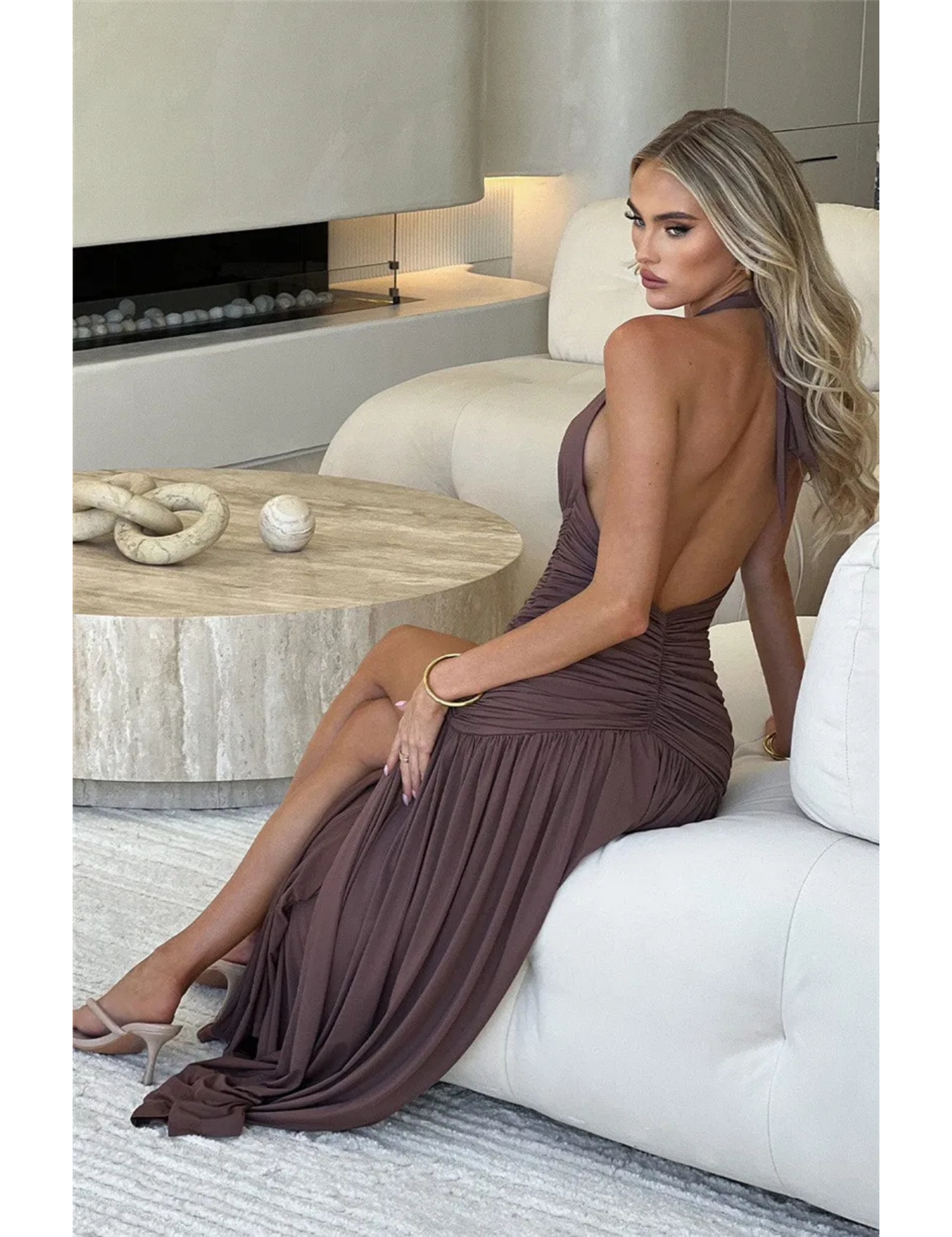 Halter Deep V Neck Backless Maxi Dress