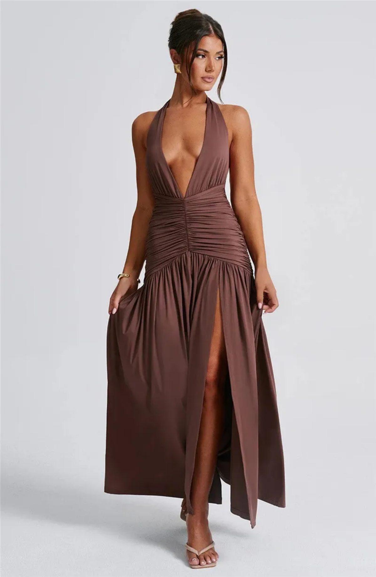 Halter Deep V Neck Backless Maxi Dress