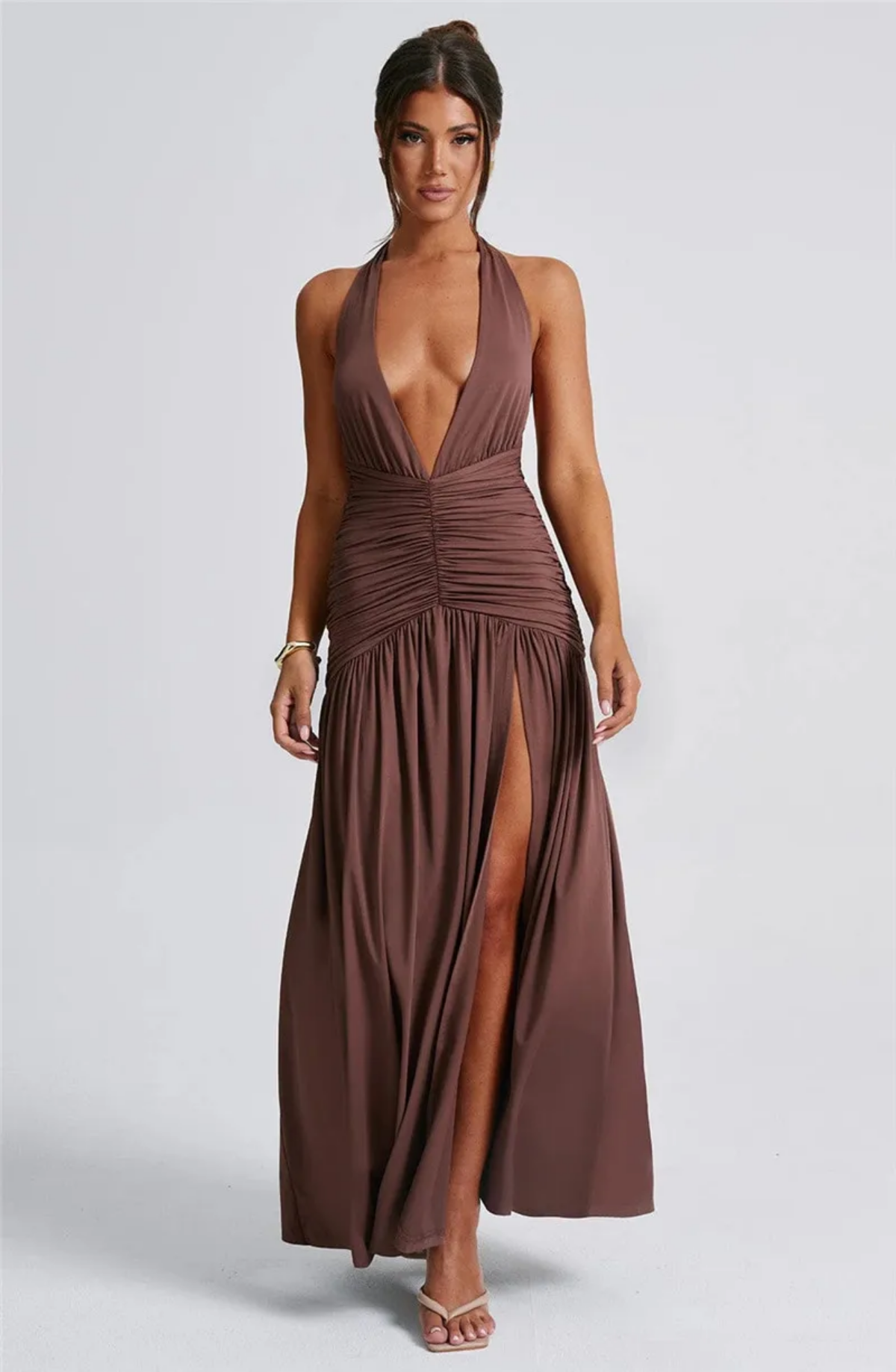 Halter Deep V Neck Backless Maxi Dress