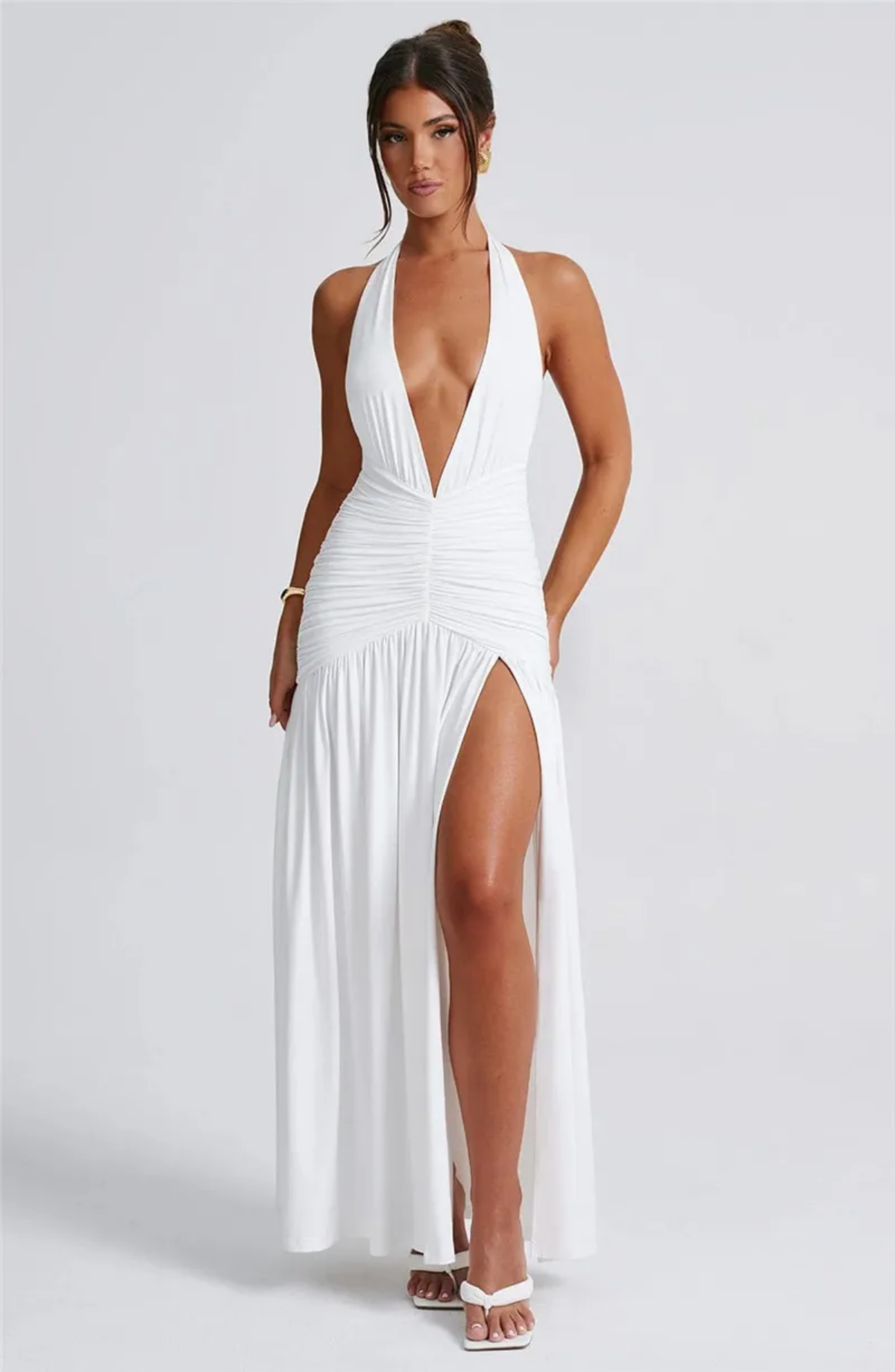 Halter Deep V Neck Backless Maxi Dress