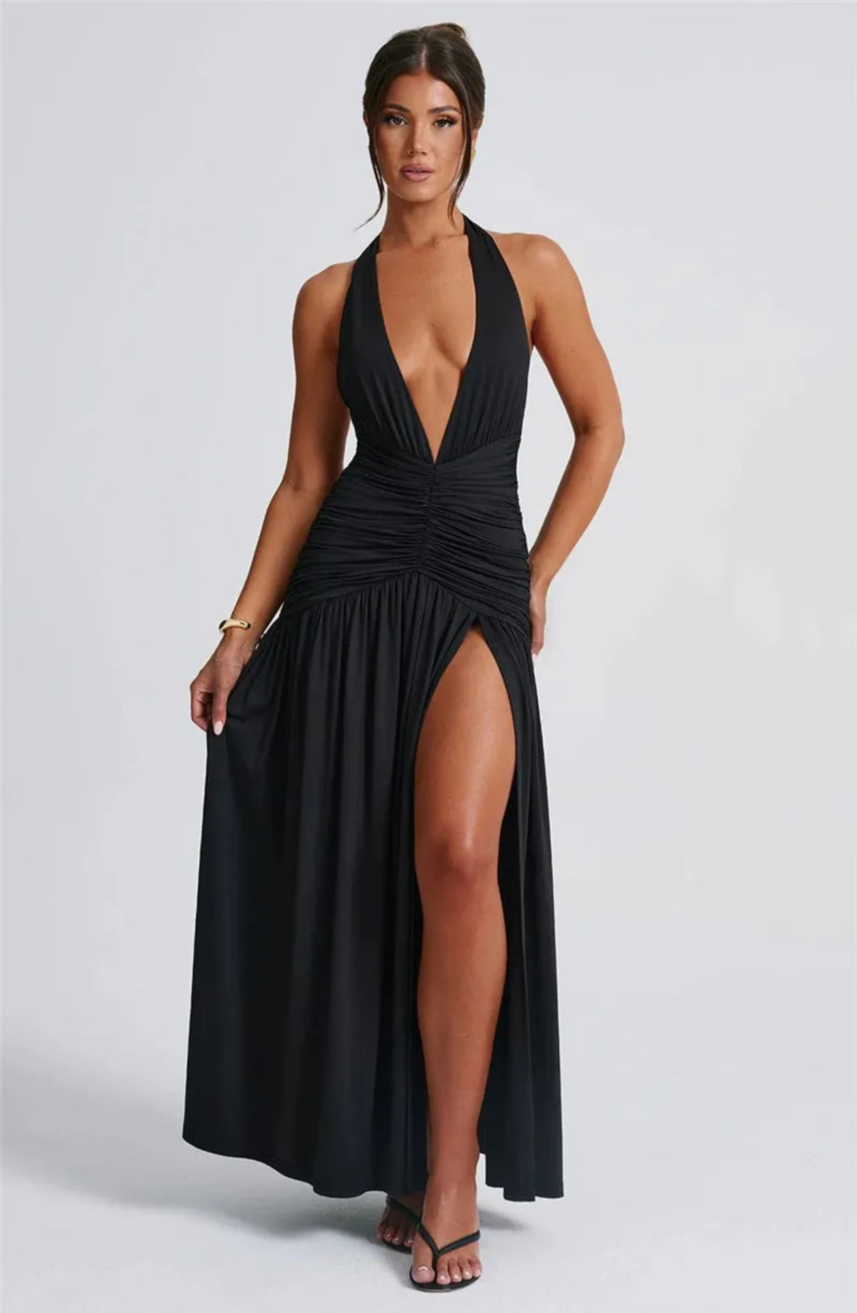 Halter Deep V Neck Backless Maxi Dress