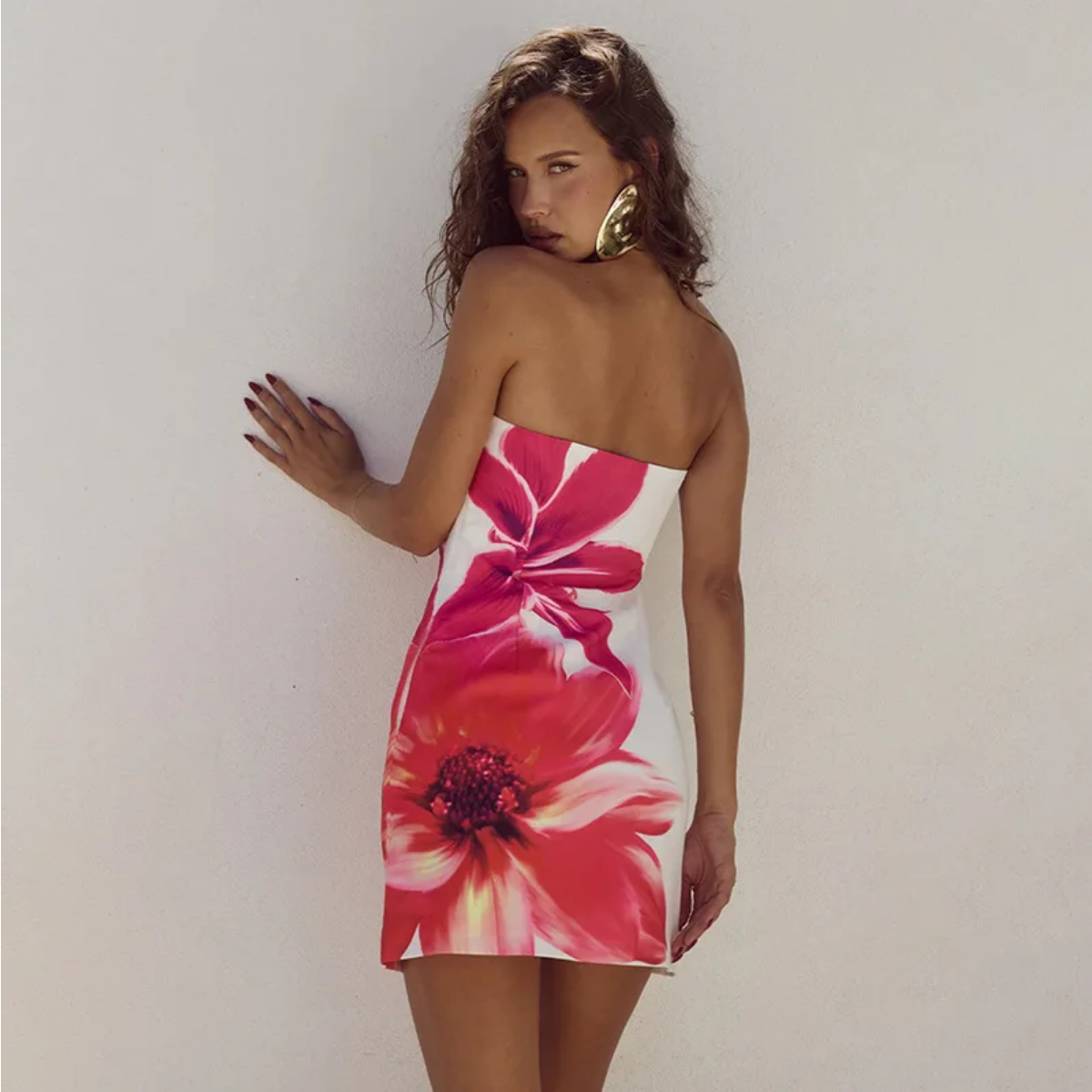 Strapless Backless Print Dress