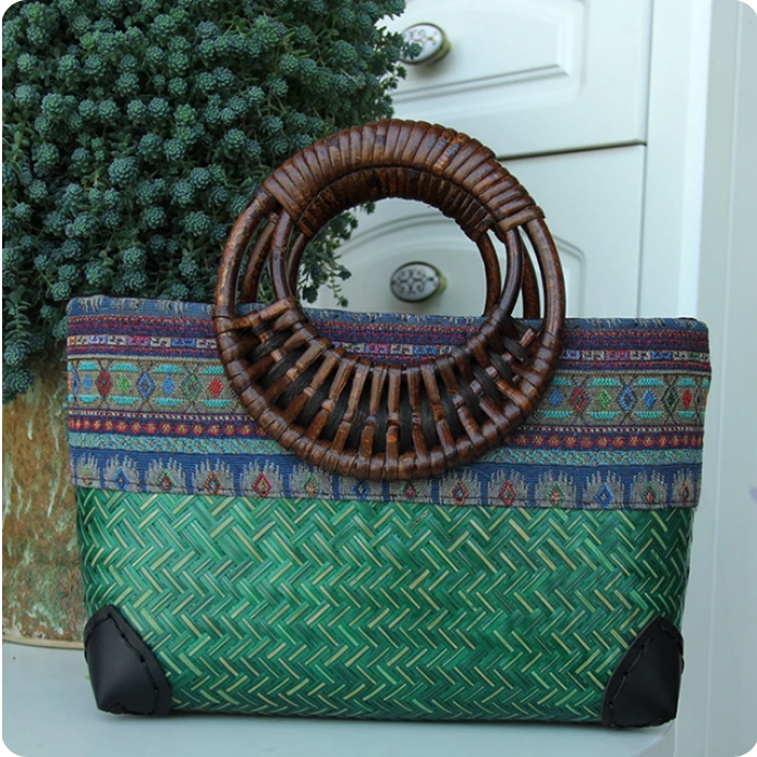 Retro Japanese handmade bamboo woven rattan handbag