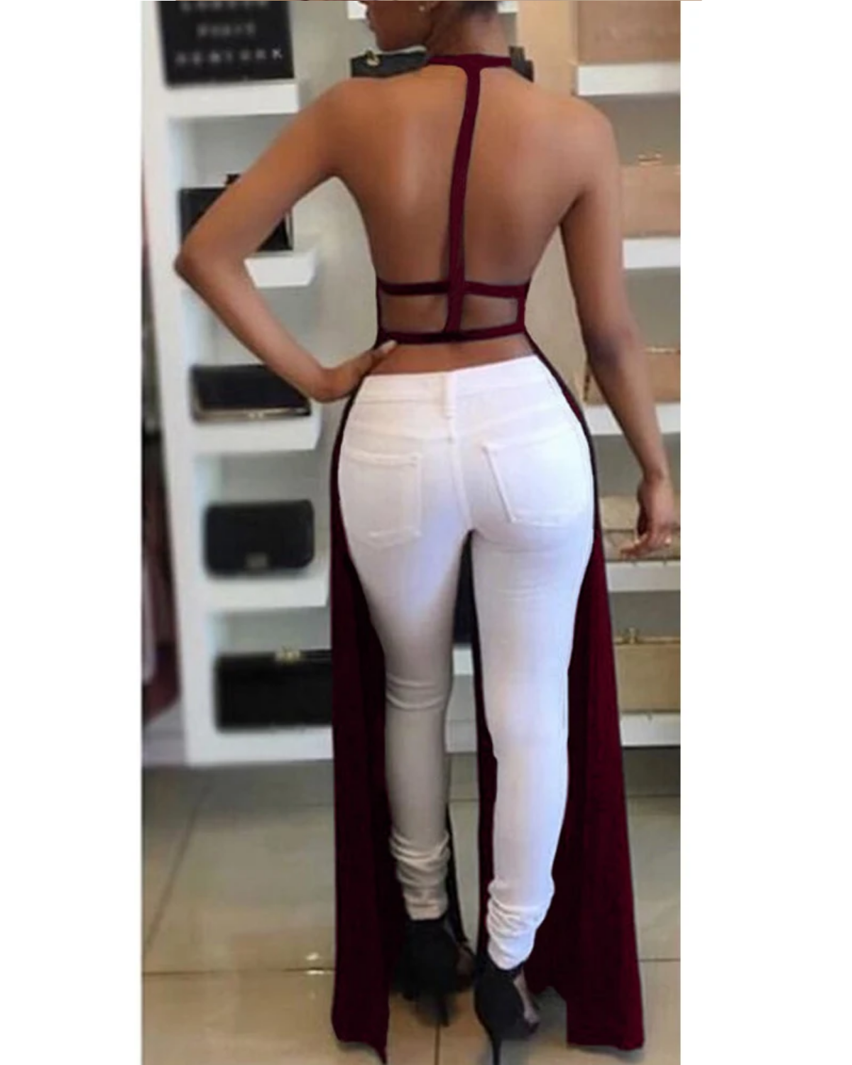 Sleeveless Solid Color Open Back Long Halter Top