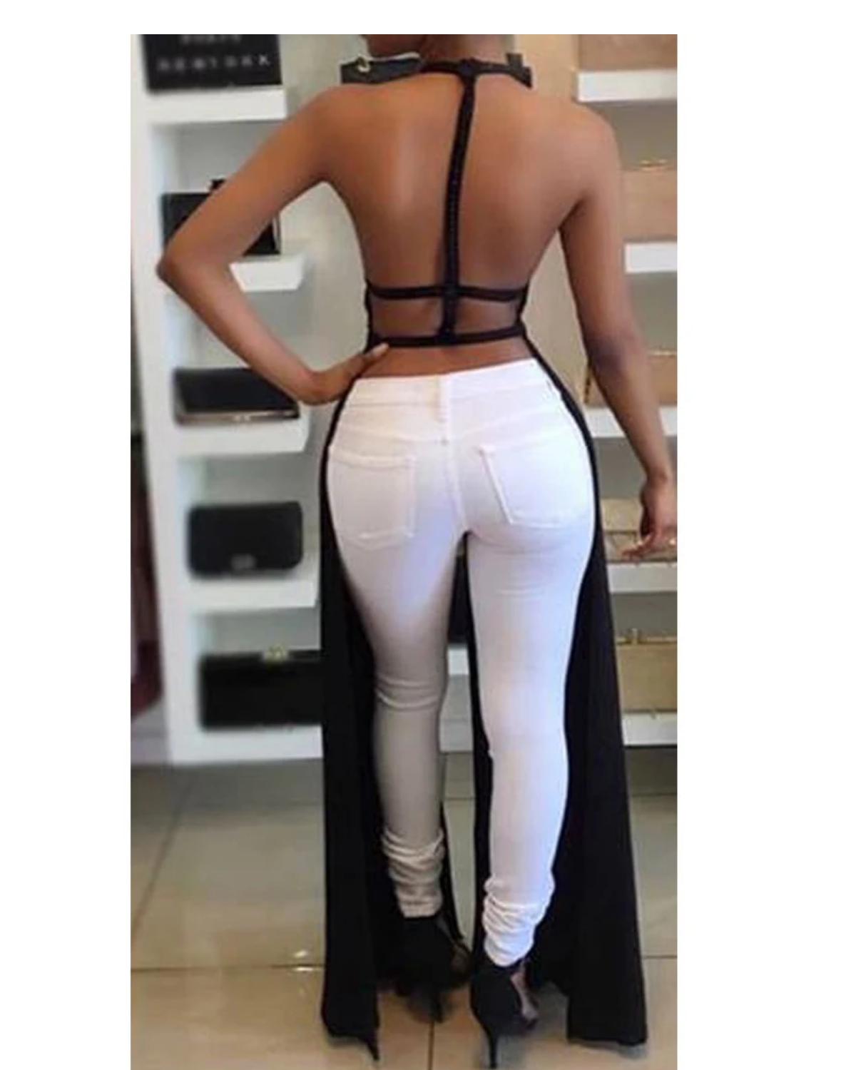 Sleeveless Solid Color Open Back Long Halter Top