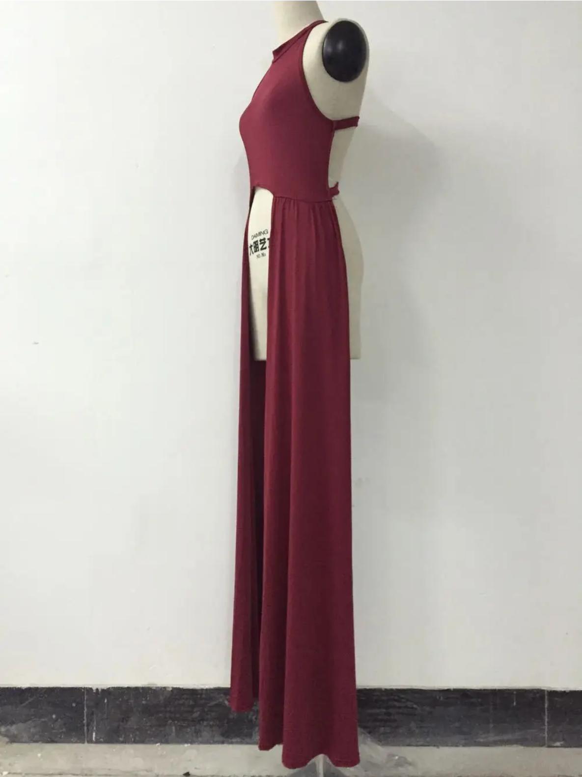 Sleeveless Solid Color Open Back Long Halter Top