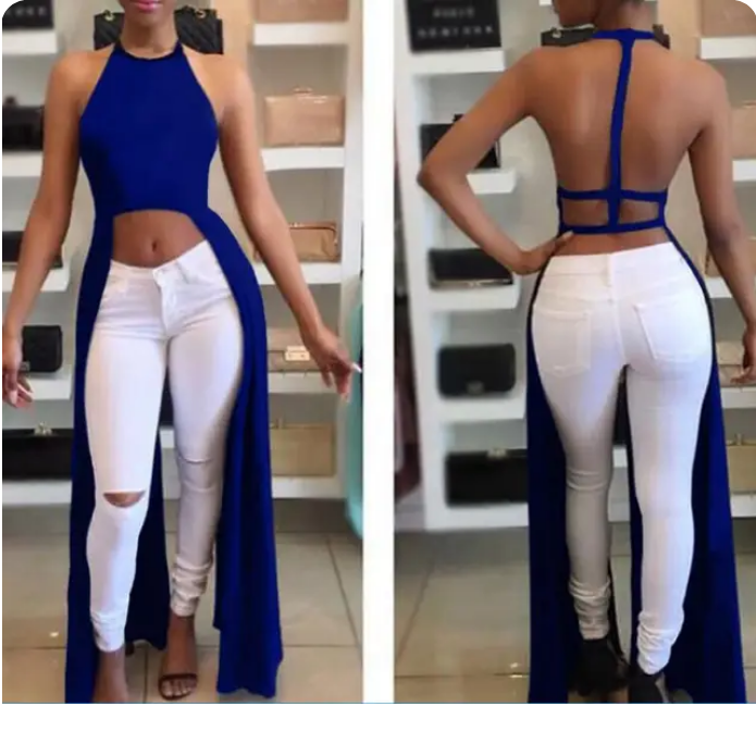 Sleeveless Solid Color Open Back Long Halter Top