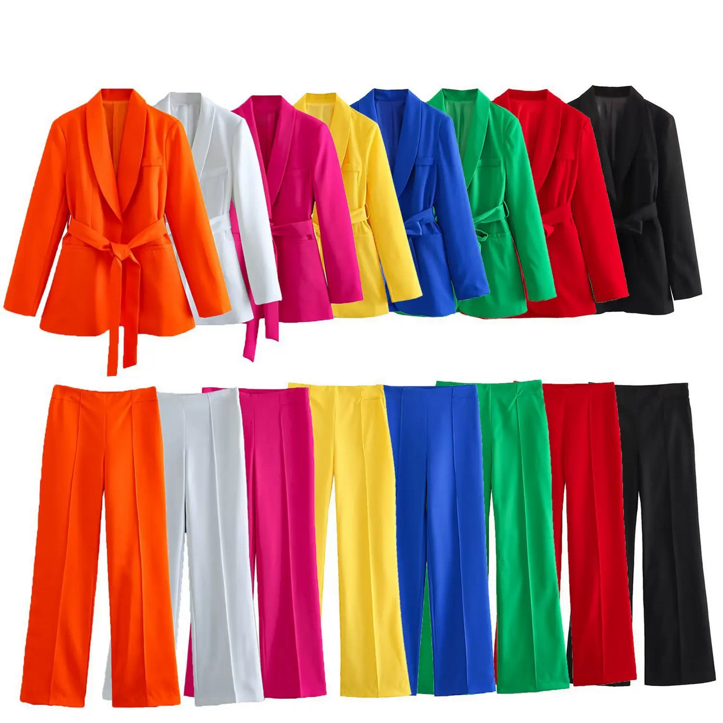 Fashion Blazer High Waist Casual Solid Color Pants Set