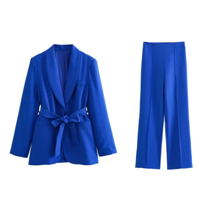 Fashion Blazer High Waist Casual Solid Color Pants Set