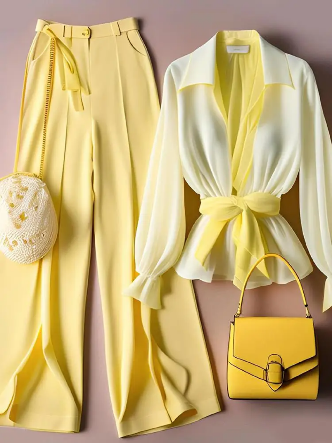 Yellow  Tailored Trousers Loose Pants Suit