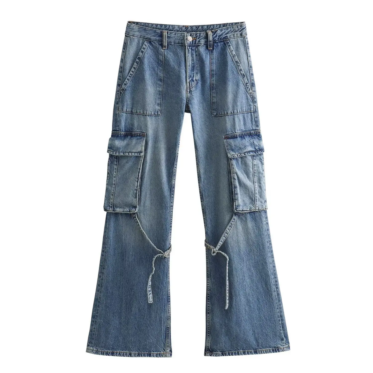 2023 Autumn Fashion Casual Solid High Waist Denim Wide Leg Pants