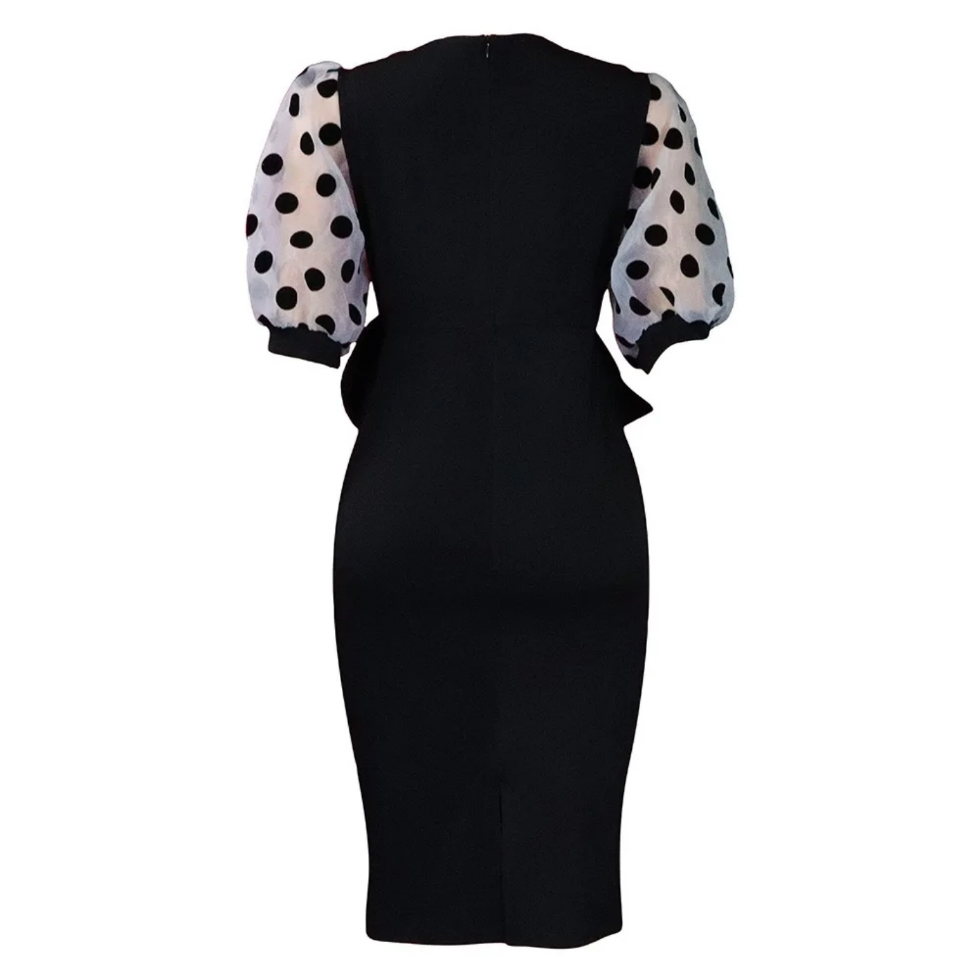 V Neck Half Sleeve Polka Dot Sheath Mid Calf Professional Business Dress