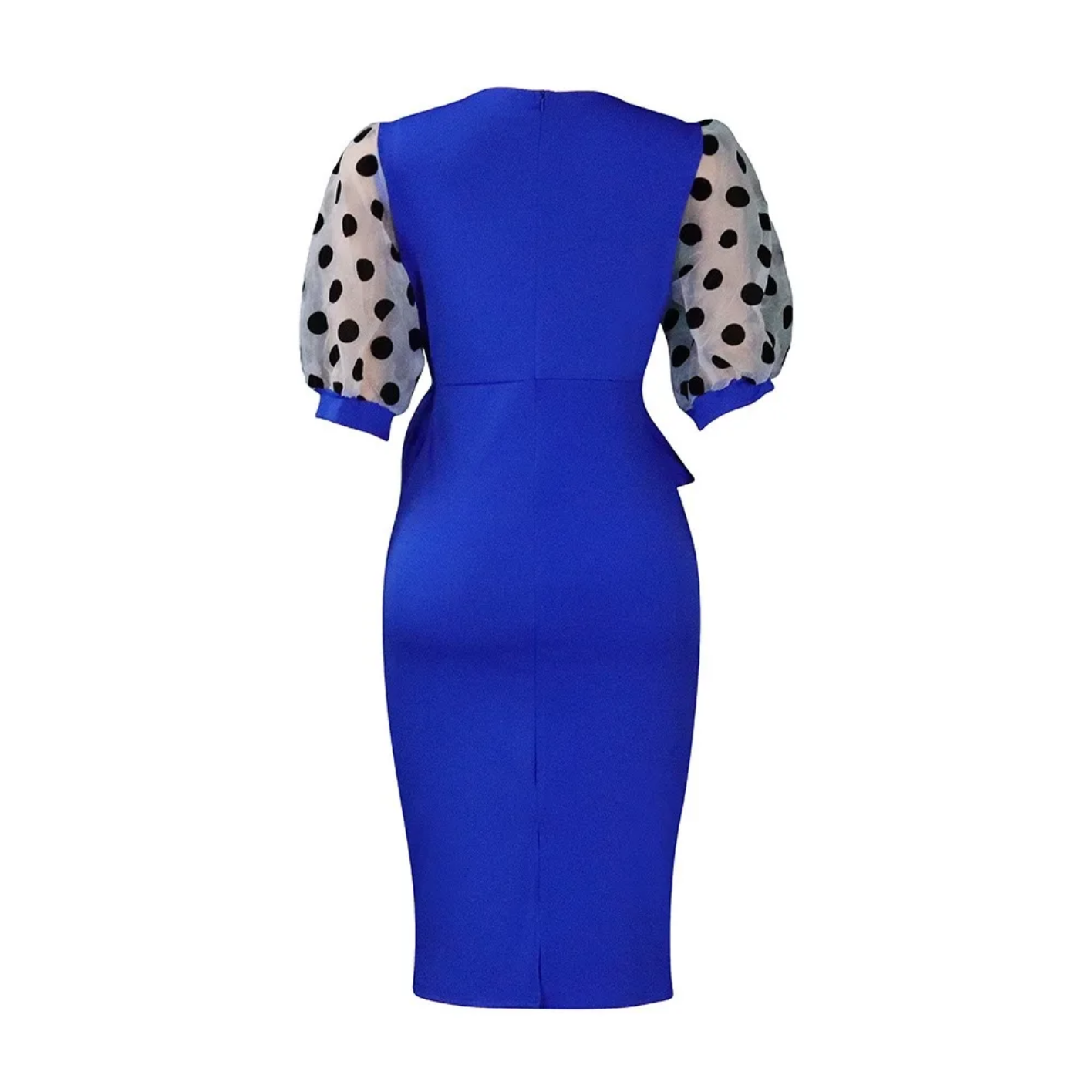 V Neck Half Sleeve Polka Dot Sheath Mid Calf Professional Business Dress