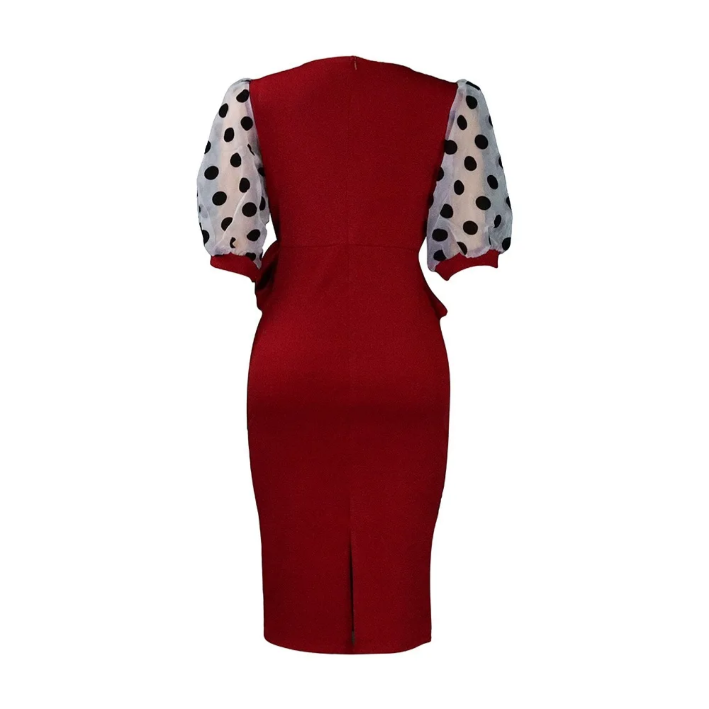 V Neck Half Sleeve Polka Dot Sheath Mid Calf Professional Business Dress