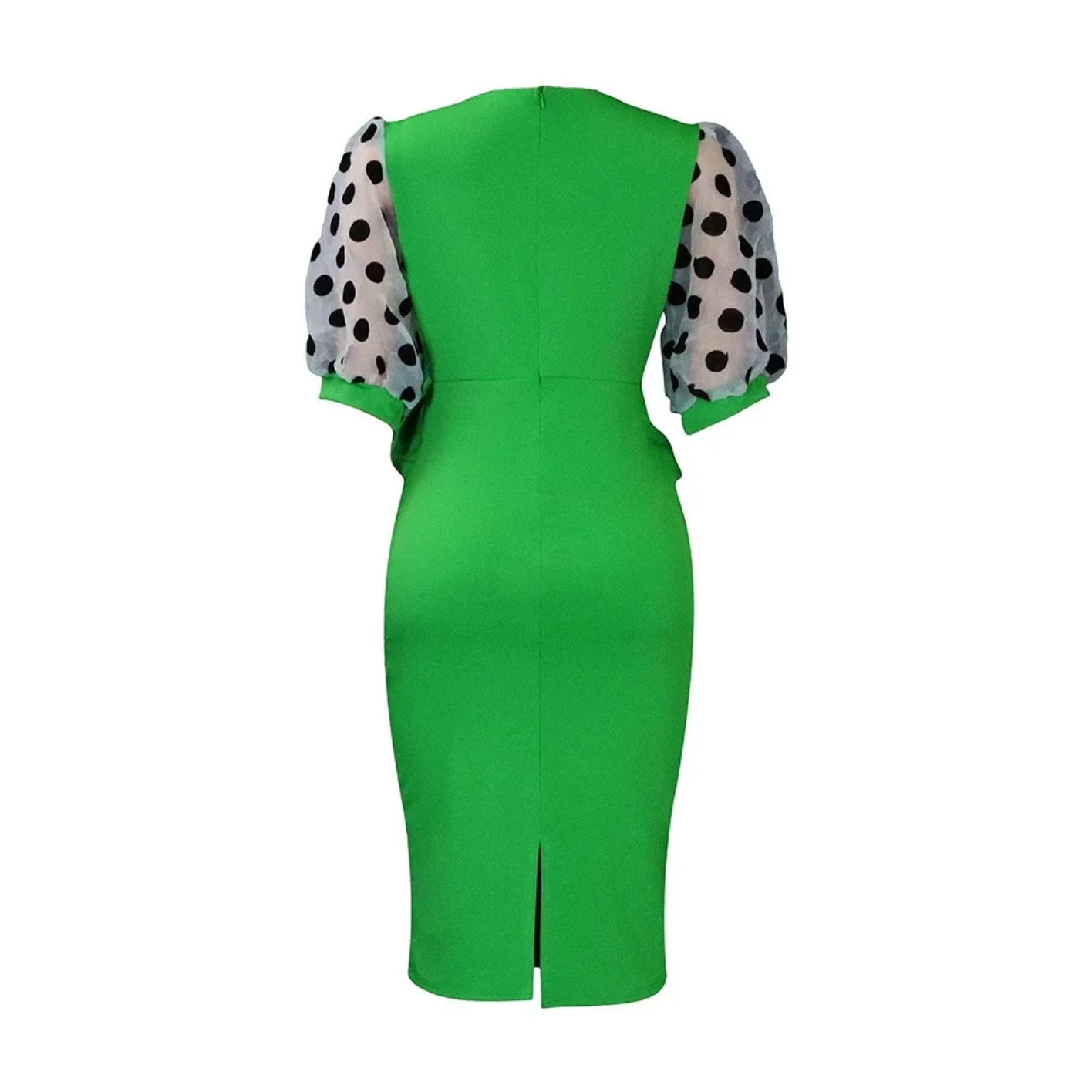 V Neck Half Sleeve Polka Dot Sheath Mid Calf Professional Business Dress