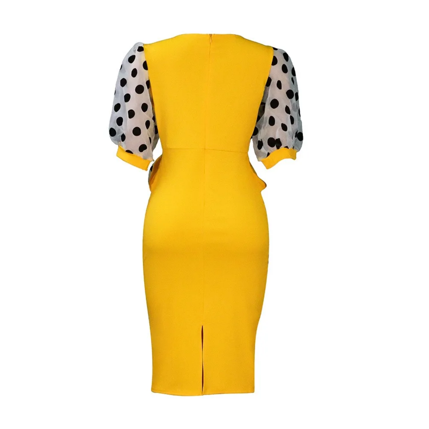 V Neck Half Sleeve Polka Dot Sheath Mid Calf Professional Business Dress