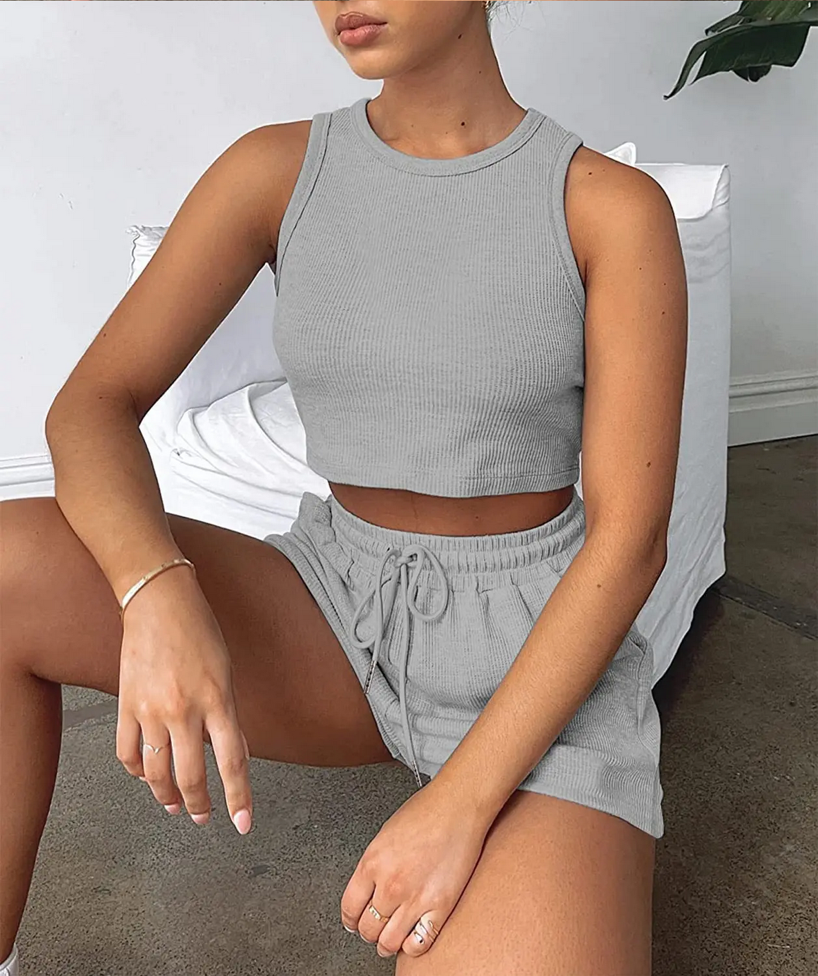 Two Piece Sets Vest Crop Tracksuit Tops Short Sets