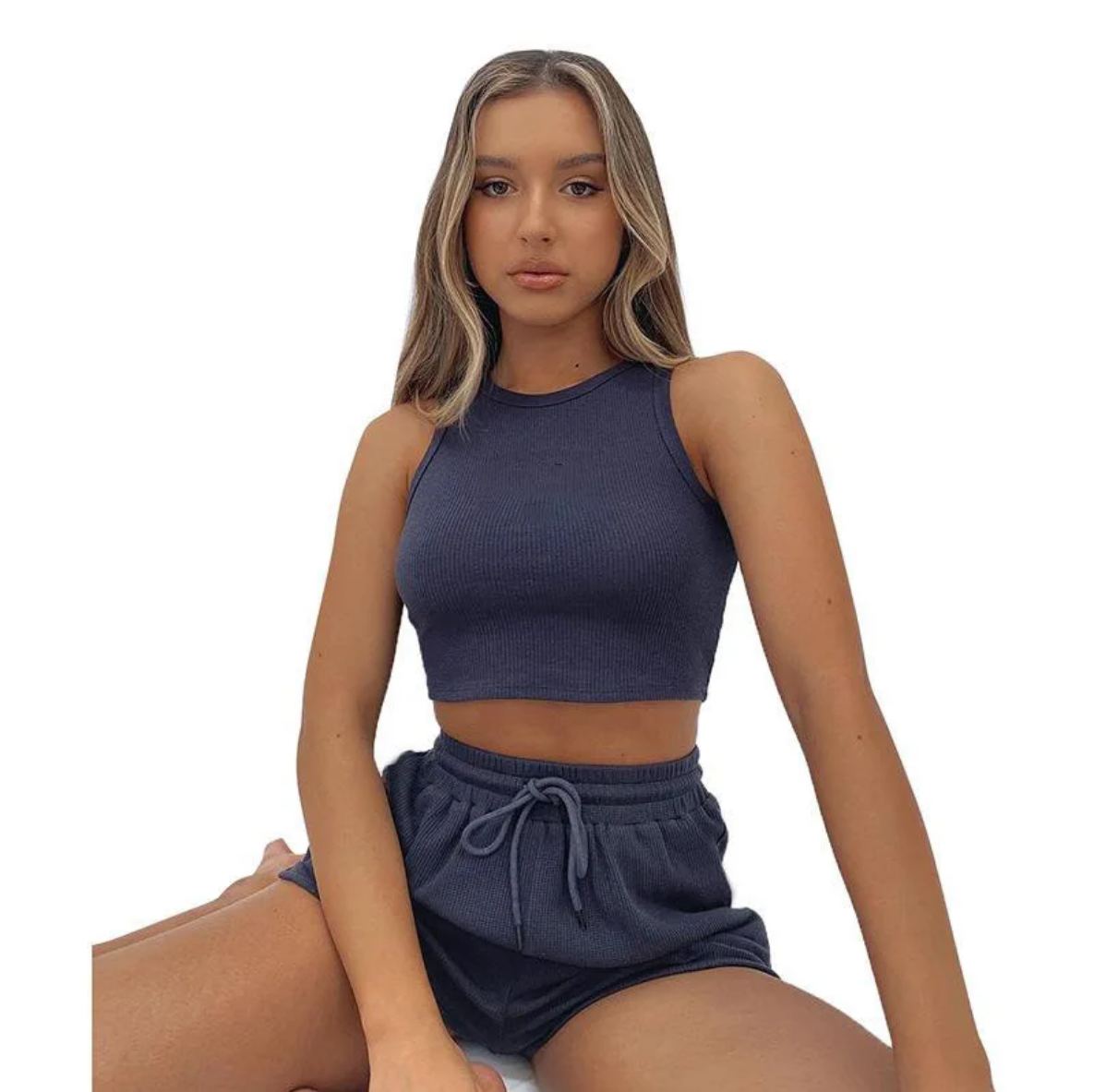 Two Piece Sets Vest Crop Tracksuit Tops Short Sets