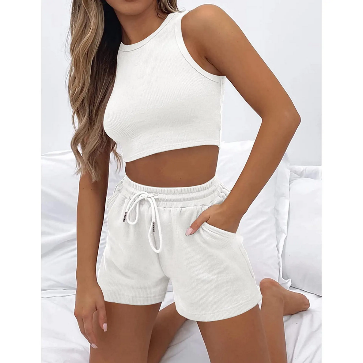 Two Piece Sets Vest Crop Tracksuit Tops Short Sets