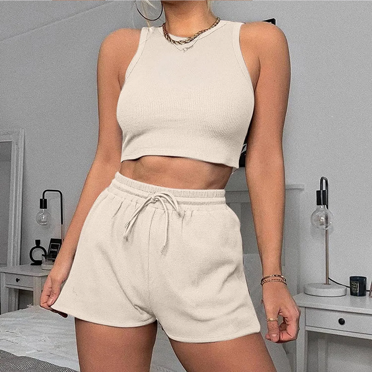 Two Piece Sets Vest Crop Tracksuit Tops Short Sets