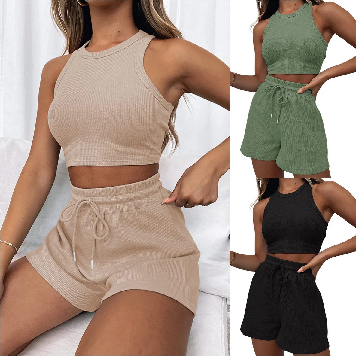 Two Piece Sets Vest Crop Tracksuit Tops Short Sets