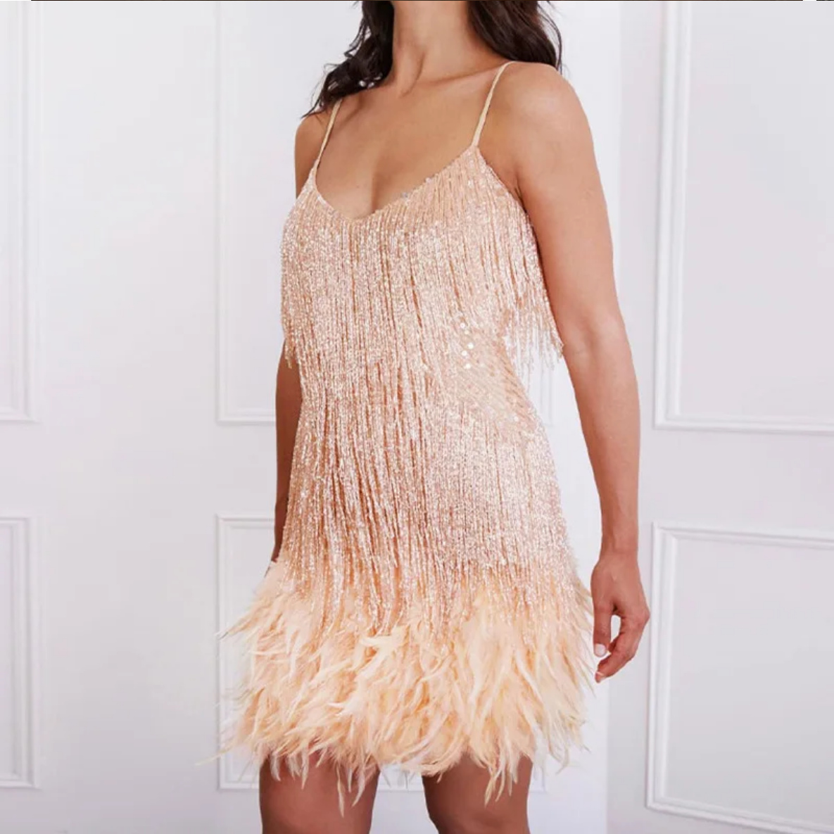 Fashionable Tassel Sequin Feather  Dress