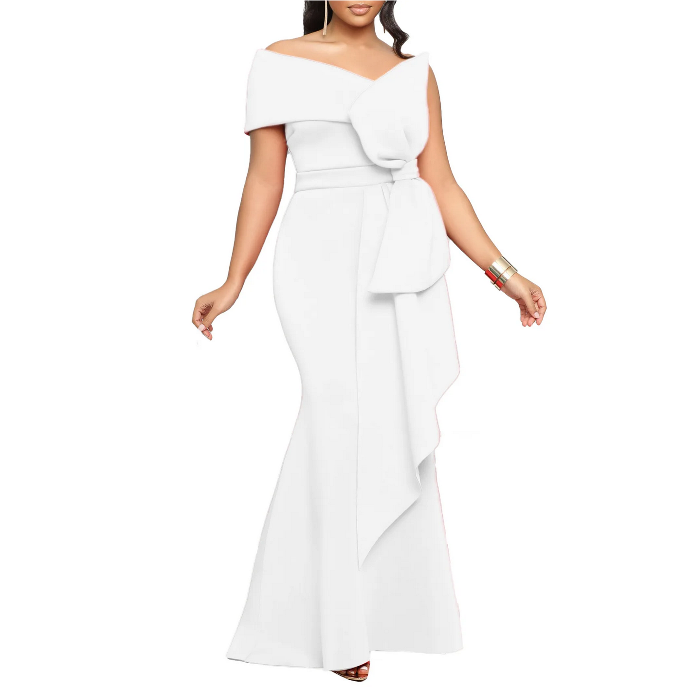 Party One Shoulder Elegant with Bow Slim  Long Maxi Dress