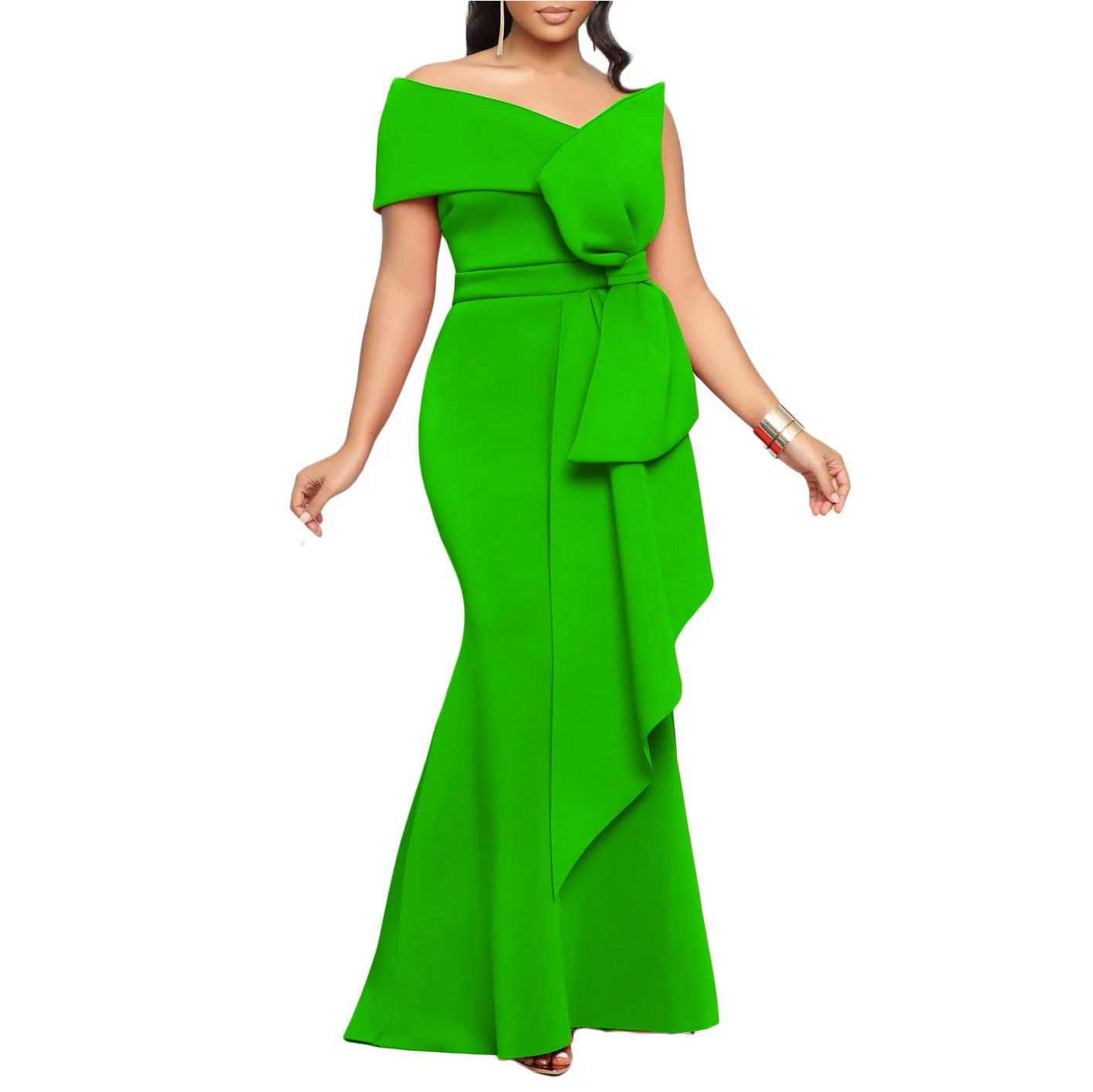 Party One Shoulder Elegant with Bow Slim  Long Maxi Dress